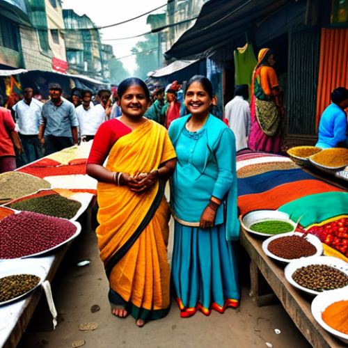 Home 29 Bengali Cultural Scene**
"A vibrant marketplace in Dhaka, Bangladesh, filled with people in traditional Bengali clothing, selling colorful textiles and spices, fully clothed, appropriate attire, safe for work, perfect anatomy, natural proportions, professional photography, high quality, family-friendly."
**